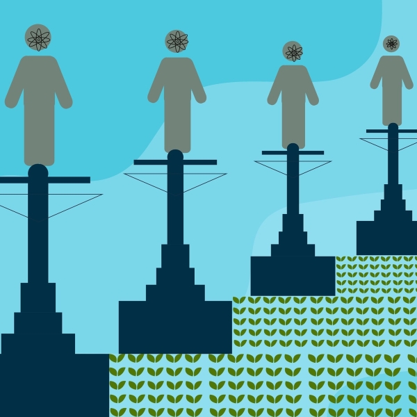 Illustration représentant des poteaux électriques fonctionnant à partir de données produites par des individus.